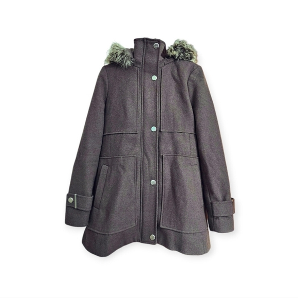 Kenneth Cole New York Jackets & Blazers - Kenneth Cole Wool Winter Jacket Fall Midi Detachable Faux Fur Hood Women's Med